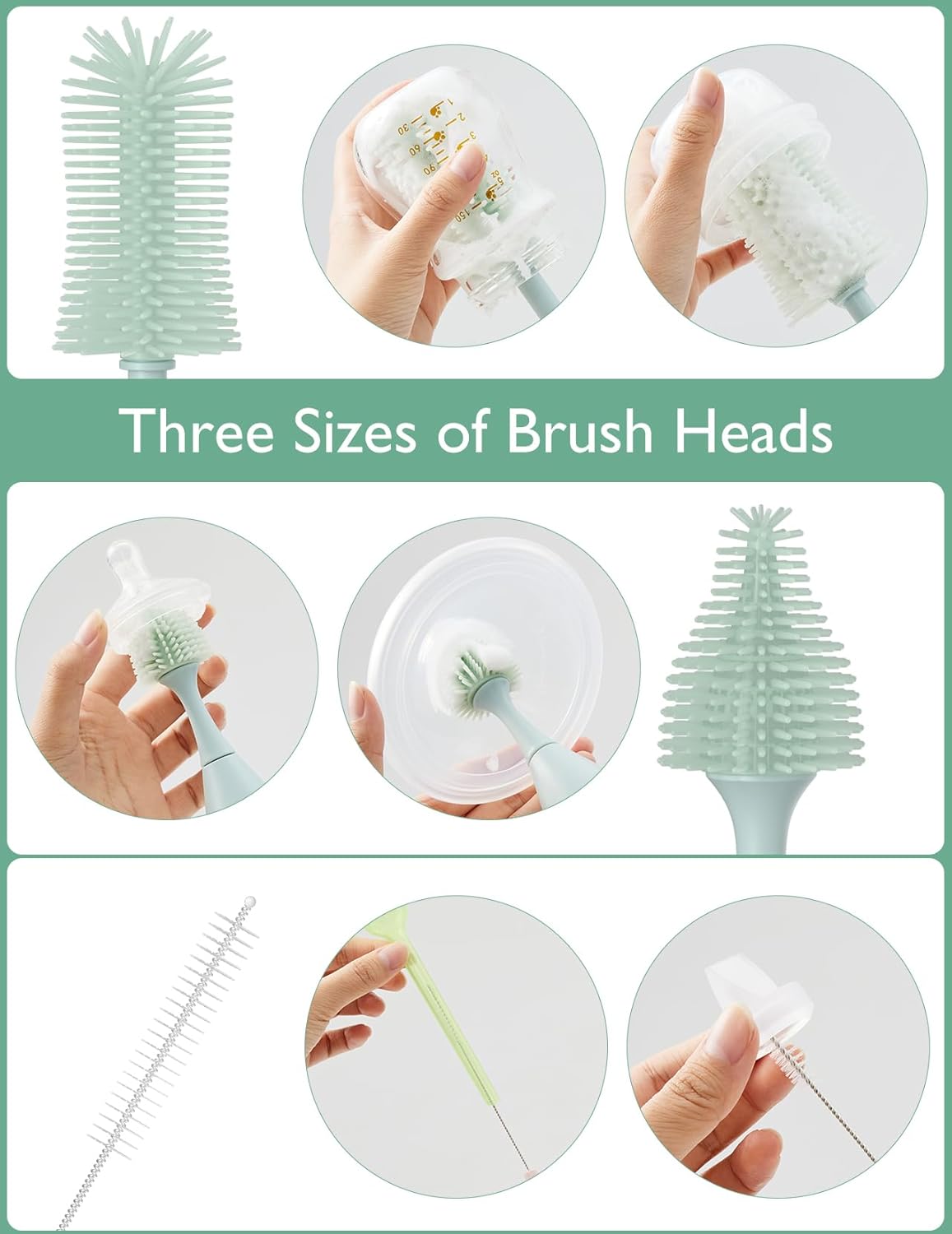 Momcozy Bottle Brush Kit, Innovative Push-Press Design for Better Cleaning, Green