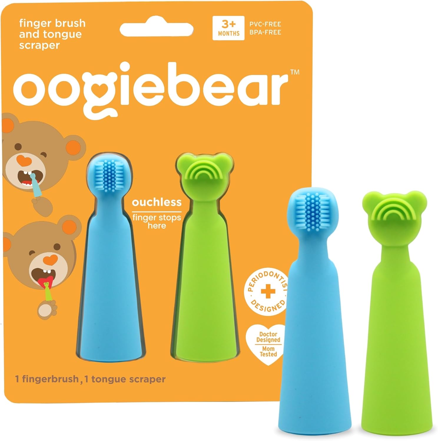 Oogiebear Baby Finger Brush & Tongue Scraper, 2pcs