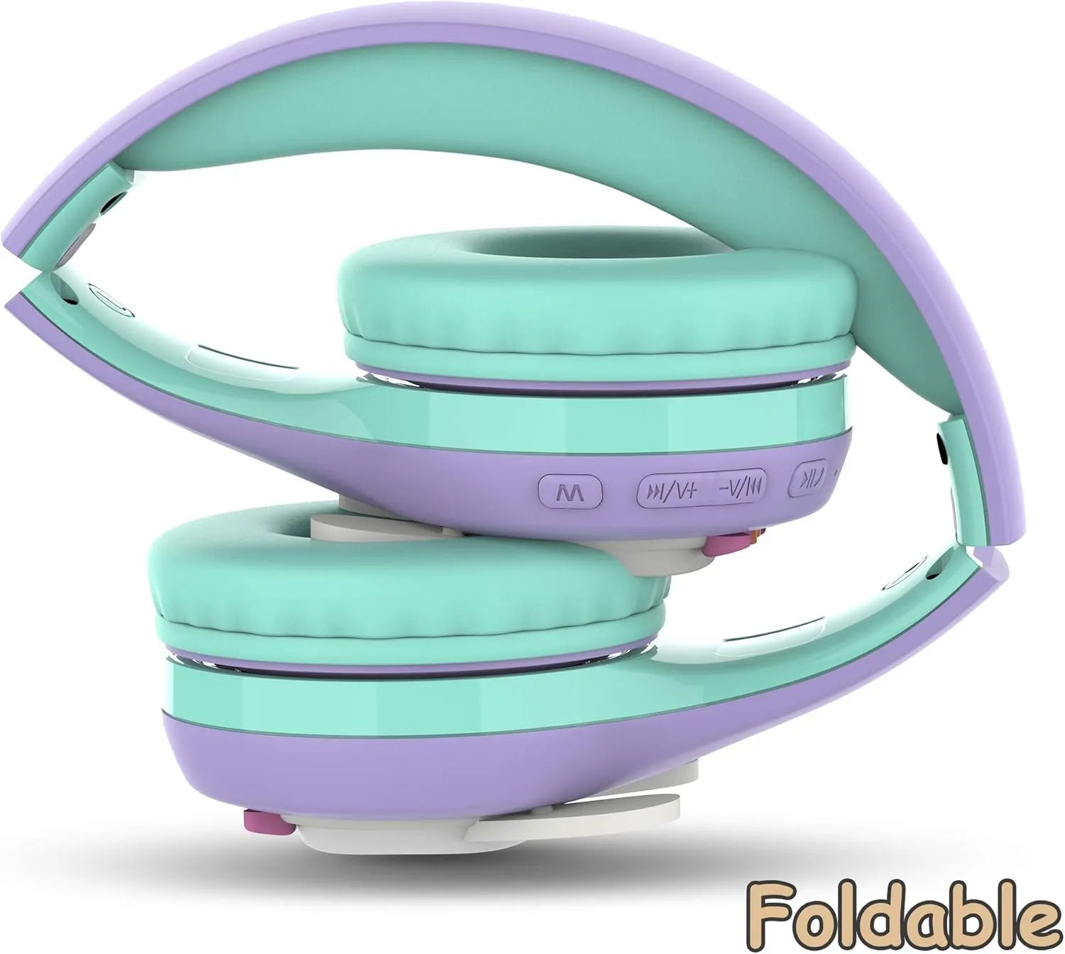 Riwbox Cat Ear Bluetooth Headphones With LED (Purple/Green)