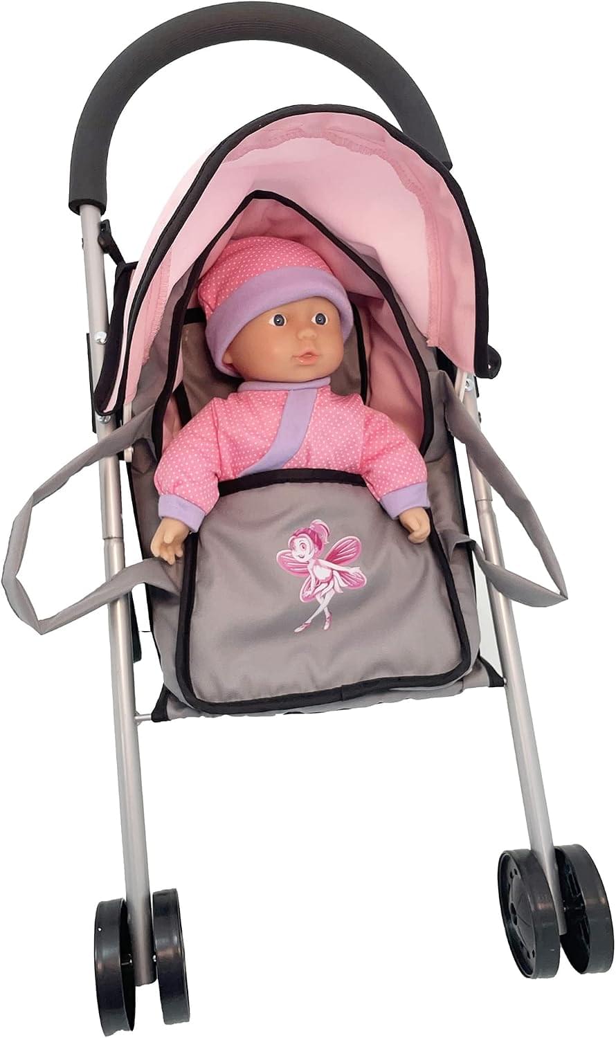 Dimian Bambolina Doll Buggy Set with 29cm Soft Doll & Carrier Cot