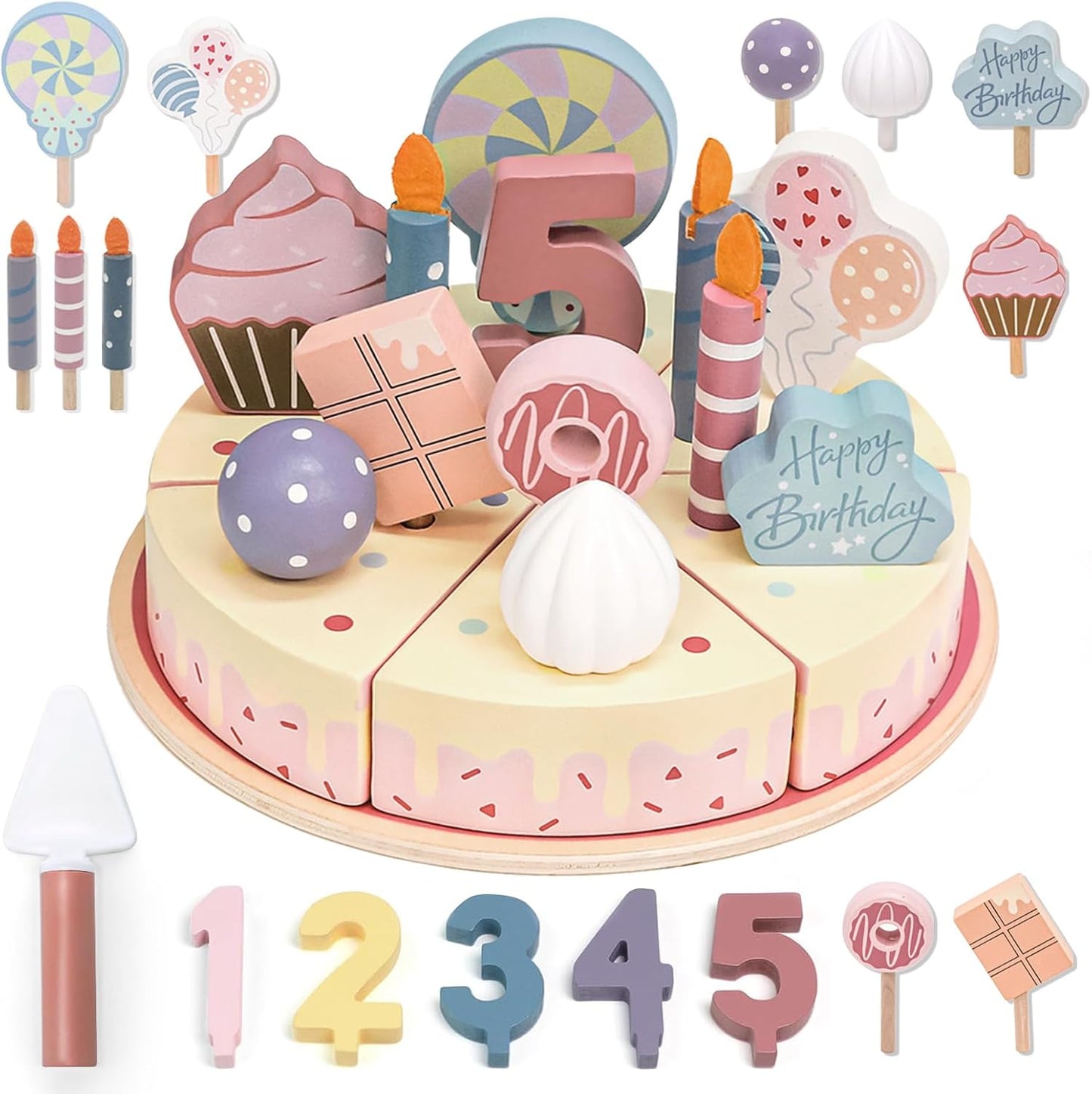 Little Angel Kids Wooden Birthday Cake Play Set – 24 Pieces.