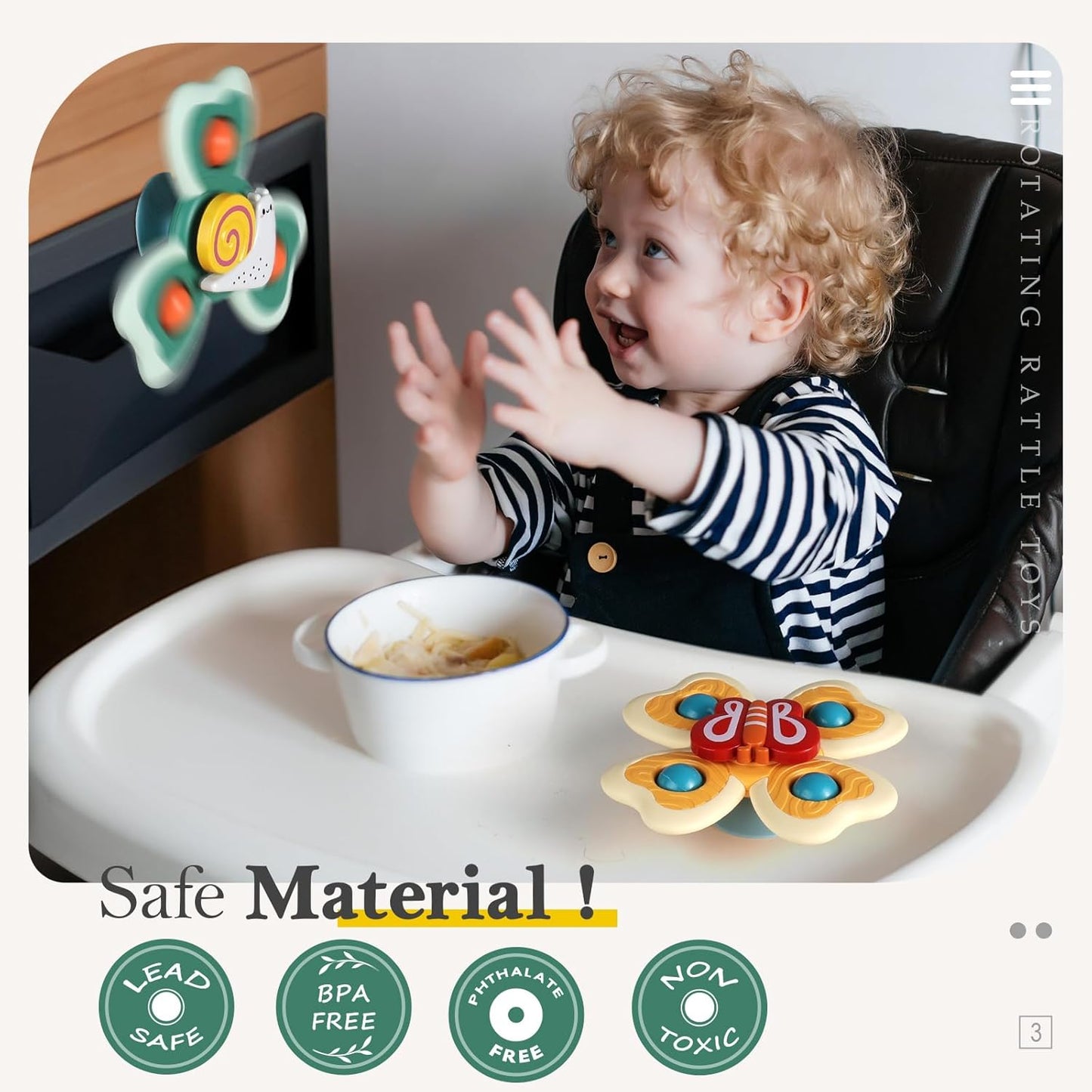 Alasou Suction Cup Spinner Toys for 1 Year Old Boy Girl|Spinning Top Infant Sensory Toys for Toddlers|1 2 Year Old Boy Christmas Birthday Gift|Baby Bath Toy Stocking Stuffers for Kids Ages 1-3, Bee