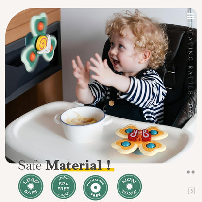 Alasou Suction Cup Spinner Toys for 1 Year Old Boy Girl|Spinning Top Infant Sensory Toys for Toddlers|1 2 Year Old Boy Christmas Birthday Gift|Baby Bath Toy Stocking Stuffers for Kids Ages 1-3, Bee