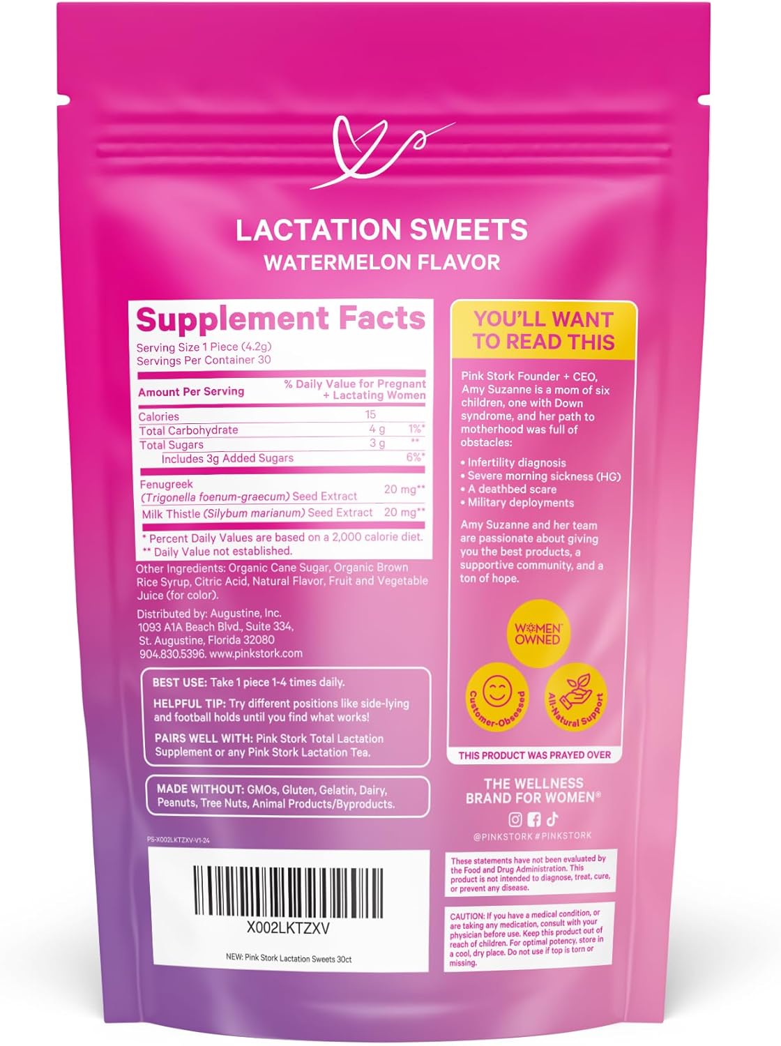 Pink Stork Lactation Sweets Supplement, 30 Watermelon Candy Drops