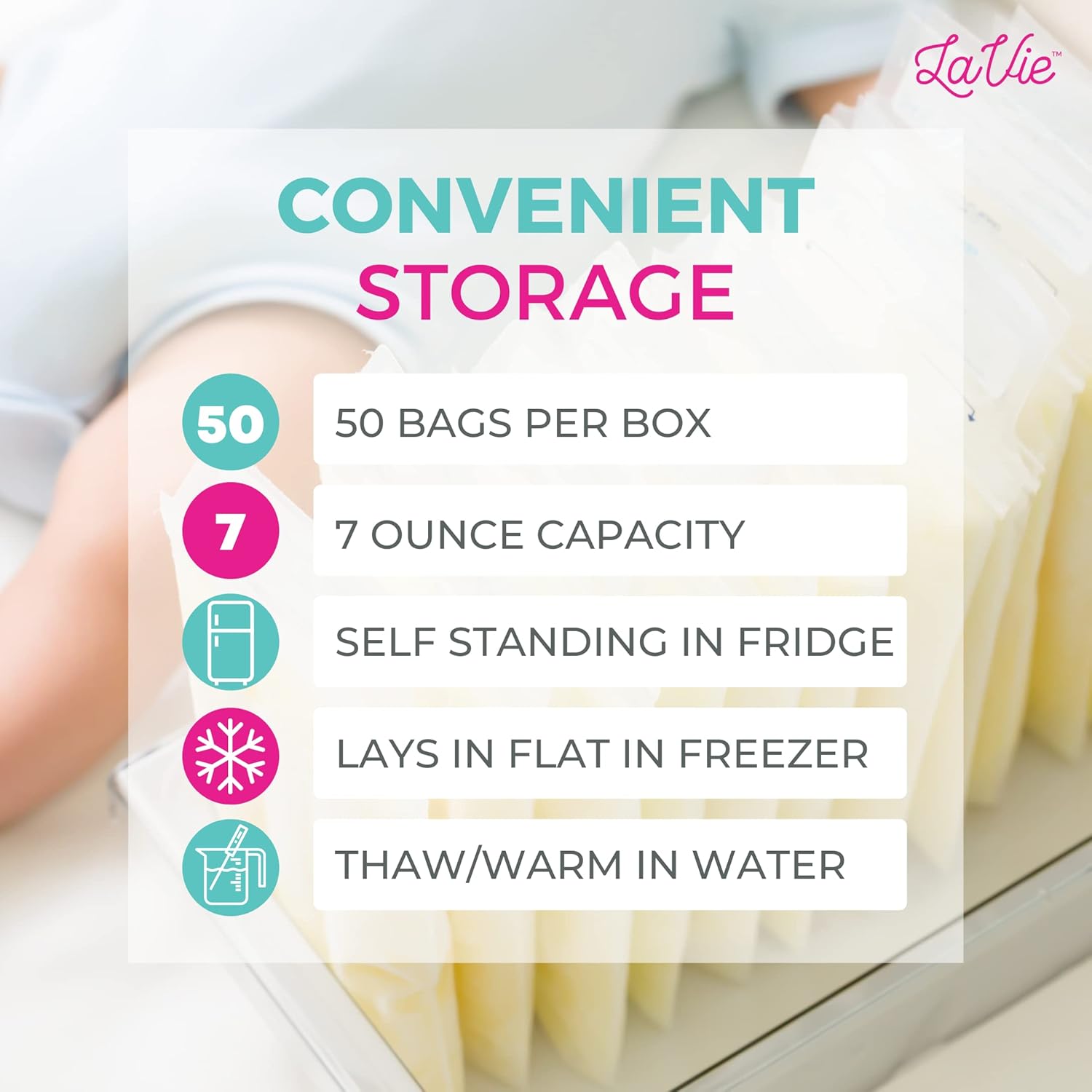 Lavie Breastmilk Storage Bags, 7oz, 50pcs