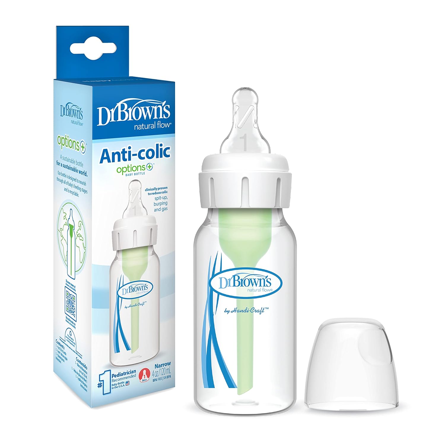 Dr. Brown's Anti-Colic Options+ Narrow Baby Bottle, 120ml