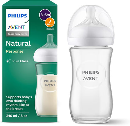 زجاجة رضاعة زجاجية طبيعية من Philips Avent (3-6 أشهر، 240ml)