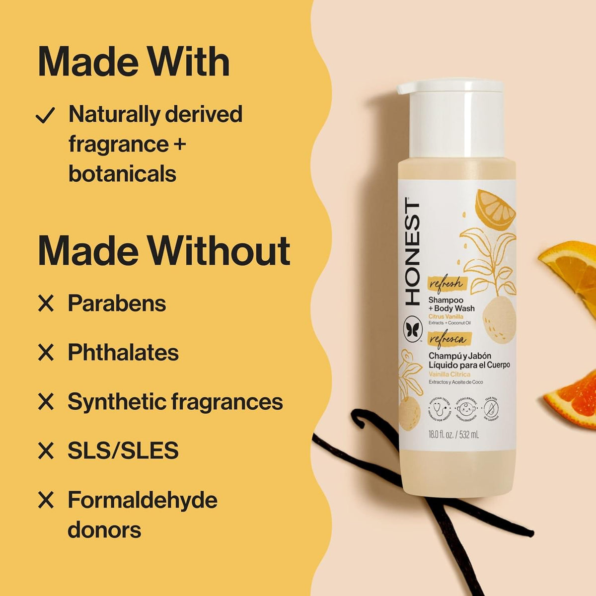 The Honest Company Perfectly Gentle Sweet Orange Vanilla Shampoo + Body Wash.