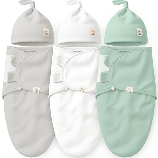 Keababies Soothe Swaddle Wraps with Knot Hats (Sage) - Pack of 3