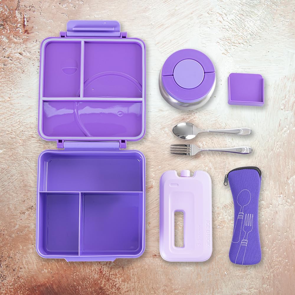 Eazy Kids Jumbo Bento Lunch Box Set w/ Steel Food Jar, Ice Pack & Insulated Lunch Bag