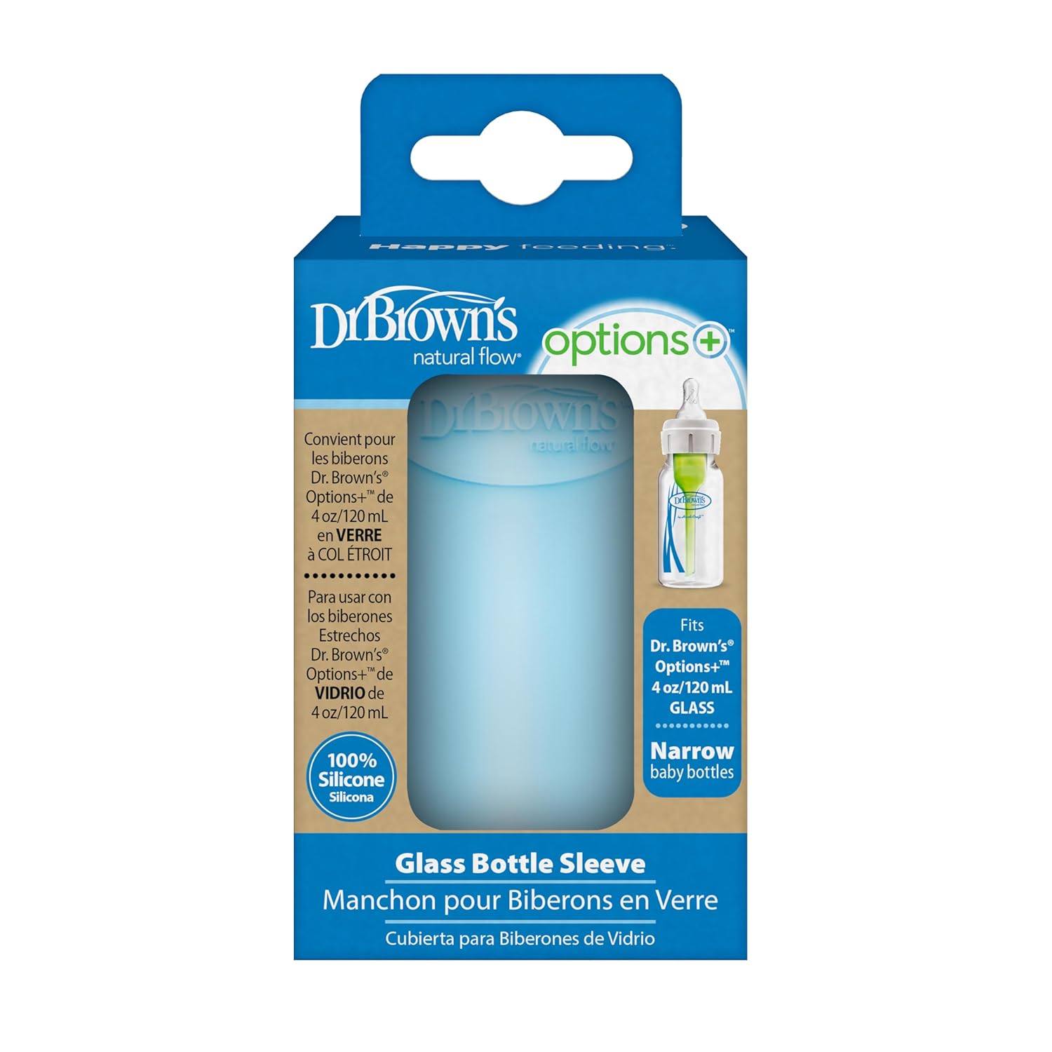 Brown's Natural Flow Options+ Glass Baby Bottle Sleeves, Blue (4oz