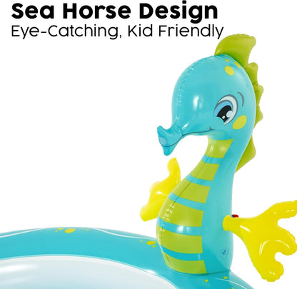 Bestway Seahorse Sprinkler Paddling Pool, Kids Garden Pool (6′2" x 63" x 34"/1.88m x 1.60m x 86cm)