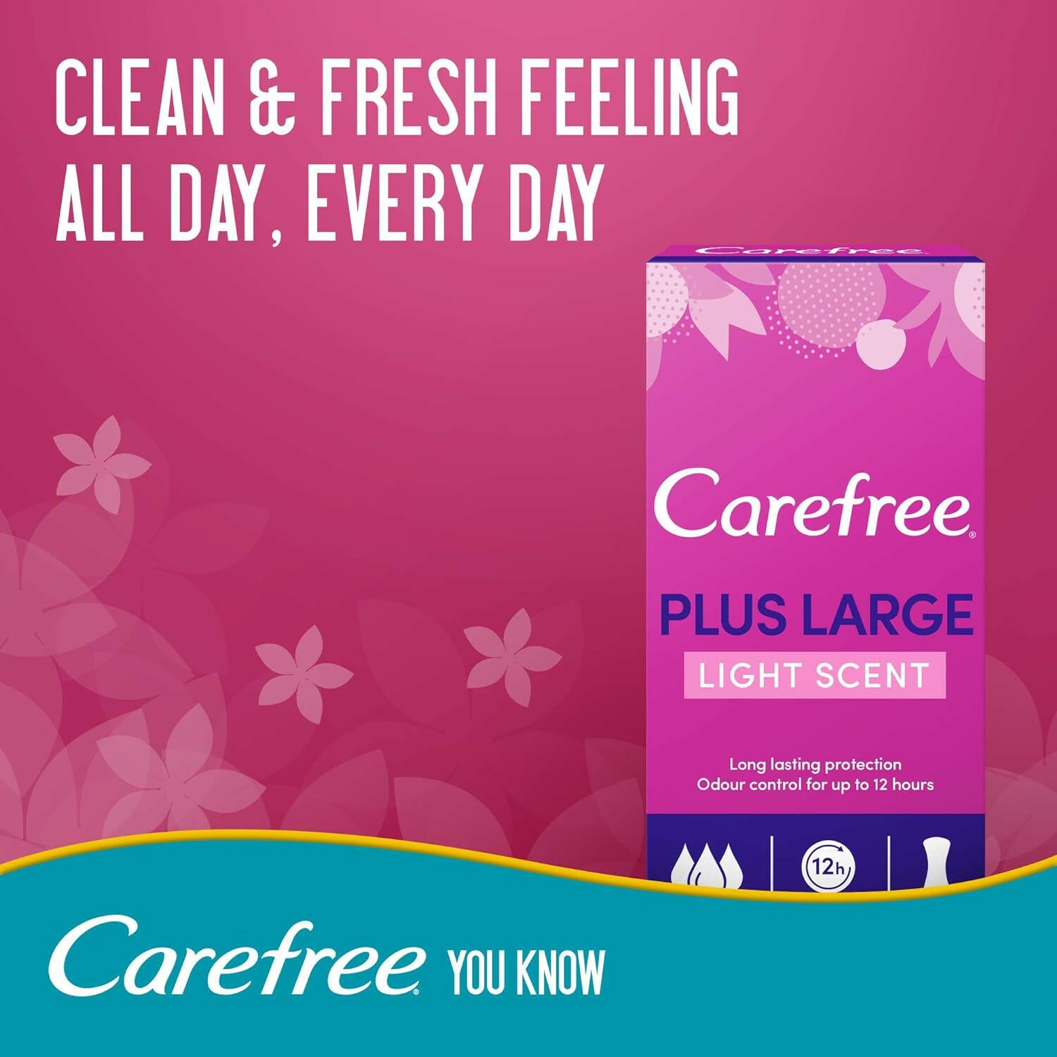 Carefree Daily Panty Liners, Plus Large, Light Scent, Pack Of 20