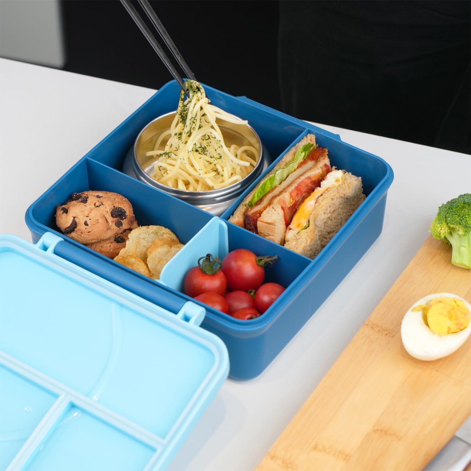 Eazy Kids Convertible Jumbo Bento Lunch Box with Leakproof SS Gravy Bowl, Spoon & Fork Set with Pouch