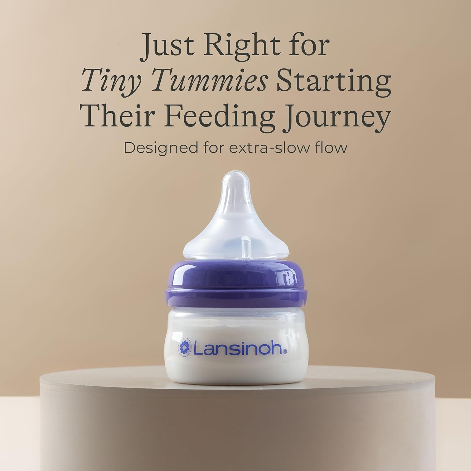 Lansinoh Anti-Colic Baby Bottles for Breastfeeding Babies, 2 Ounces, 2 Count, with 2 Extra Slow Newborn Flow Nipples (Size XS)