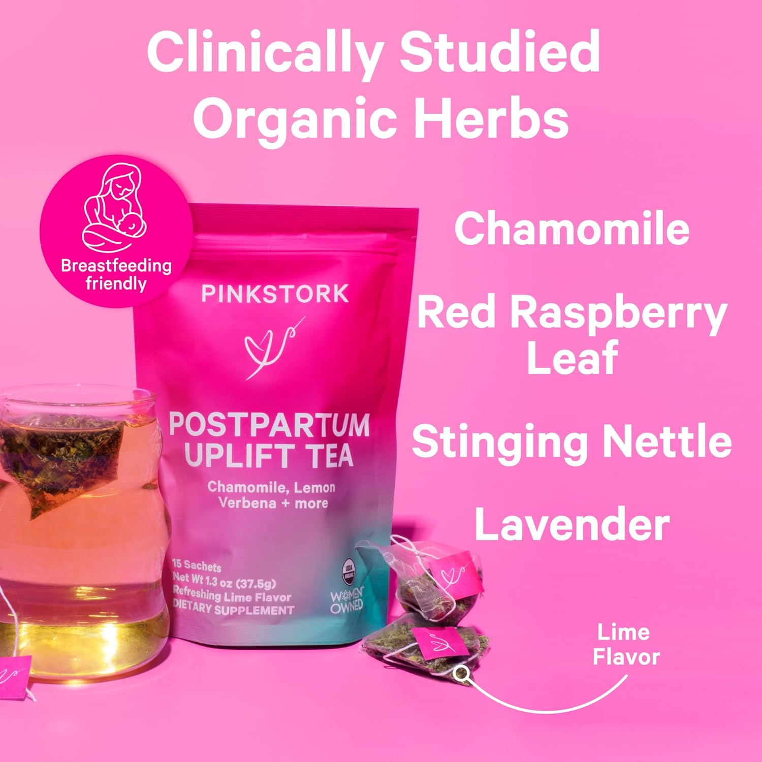 Pink Stork Postpartum Uplift Tea, 15 Sachets