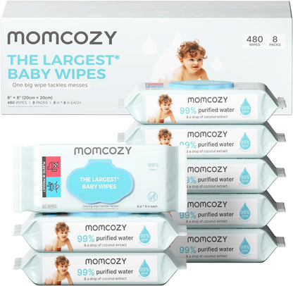 Momcozy Largest Water Wipes 99% Water Based Wipes for Sensitive Skin (Unscented)