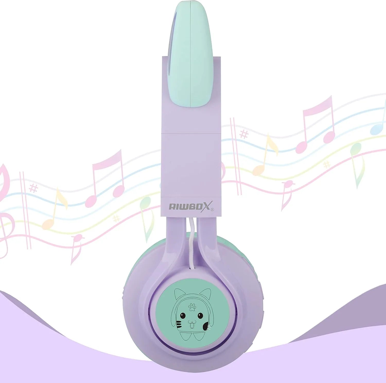 Riwbox Cat Ear Bluetooth Headphones With LED (Purple/Green)