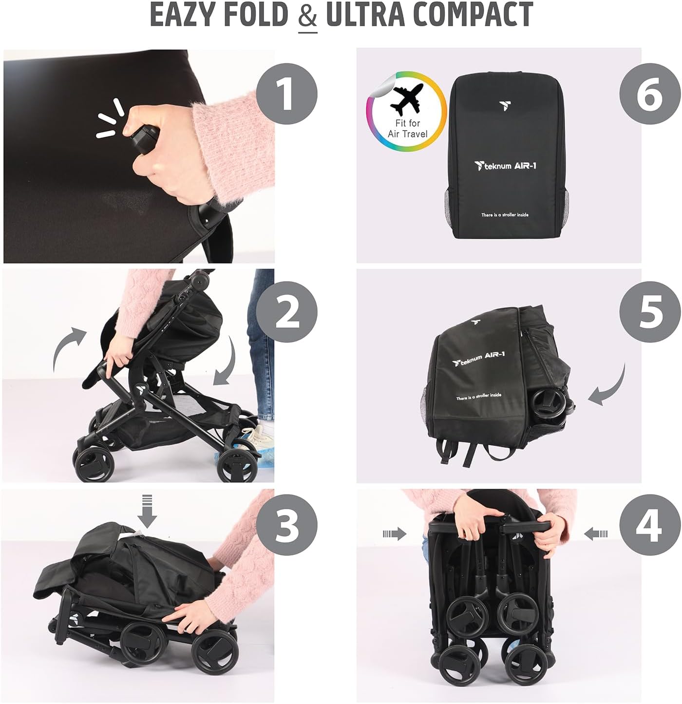 Teknum Air 1 Travel Stroller With Carry Backpack