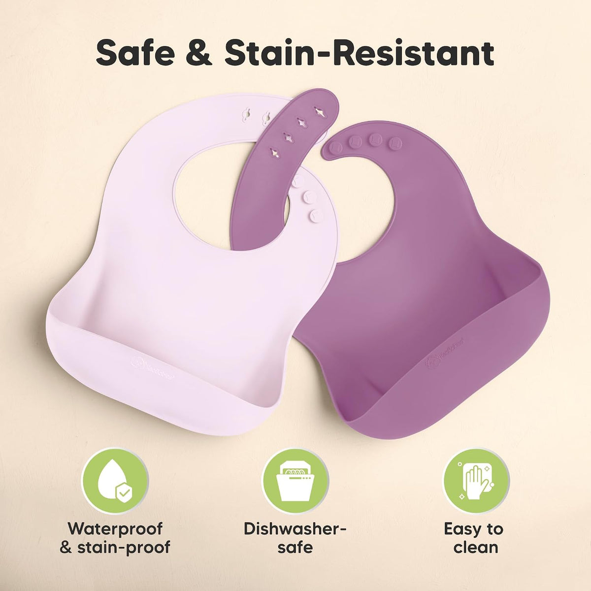 Keababies Prep Silicone Bibs (Amethyst) - Pack of 2