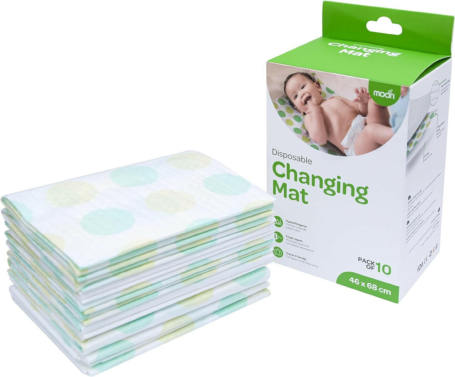 MOON Disposable Waterproof Changing Mats for Baby/Infant Ultra-Absorbent Soft Leak-Proof Portable Diaper Changing Pad Liners,46 x 68 cm-Pack of 10