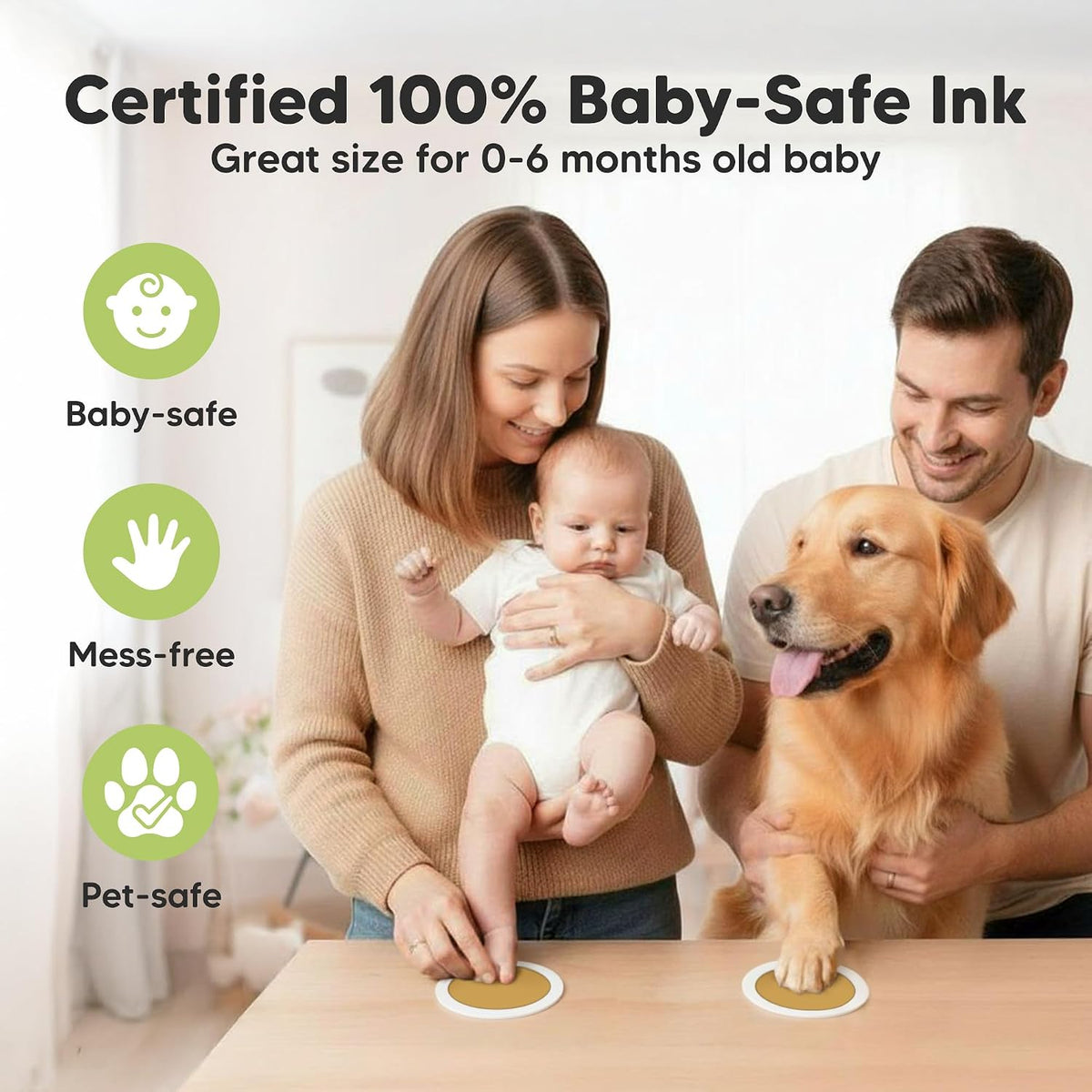 KeaBabies 2-Pack Round Inkless Baby Hand & Footprint Kit – Gold