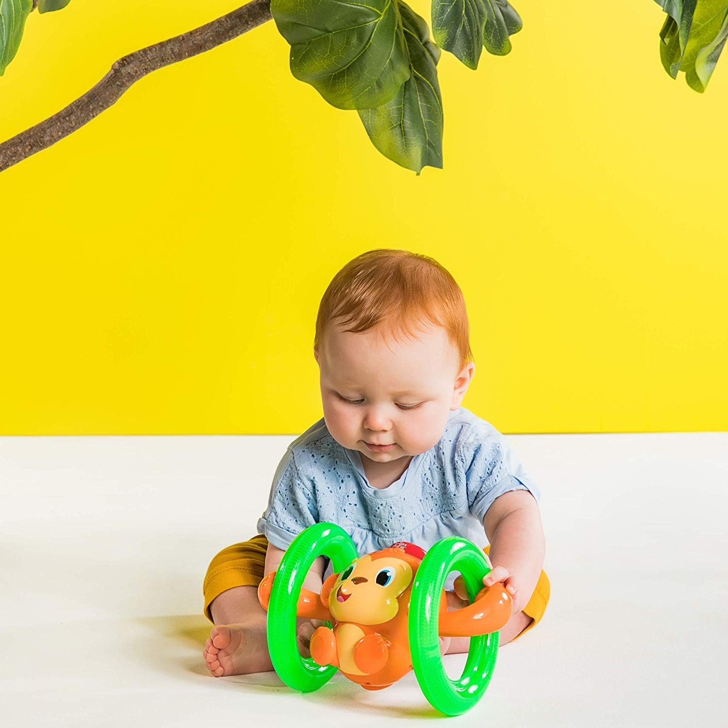 Bright Starts Roll & Glow Monkey Crawling Baby Toy with Lights and Sounds