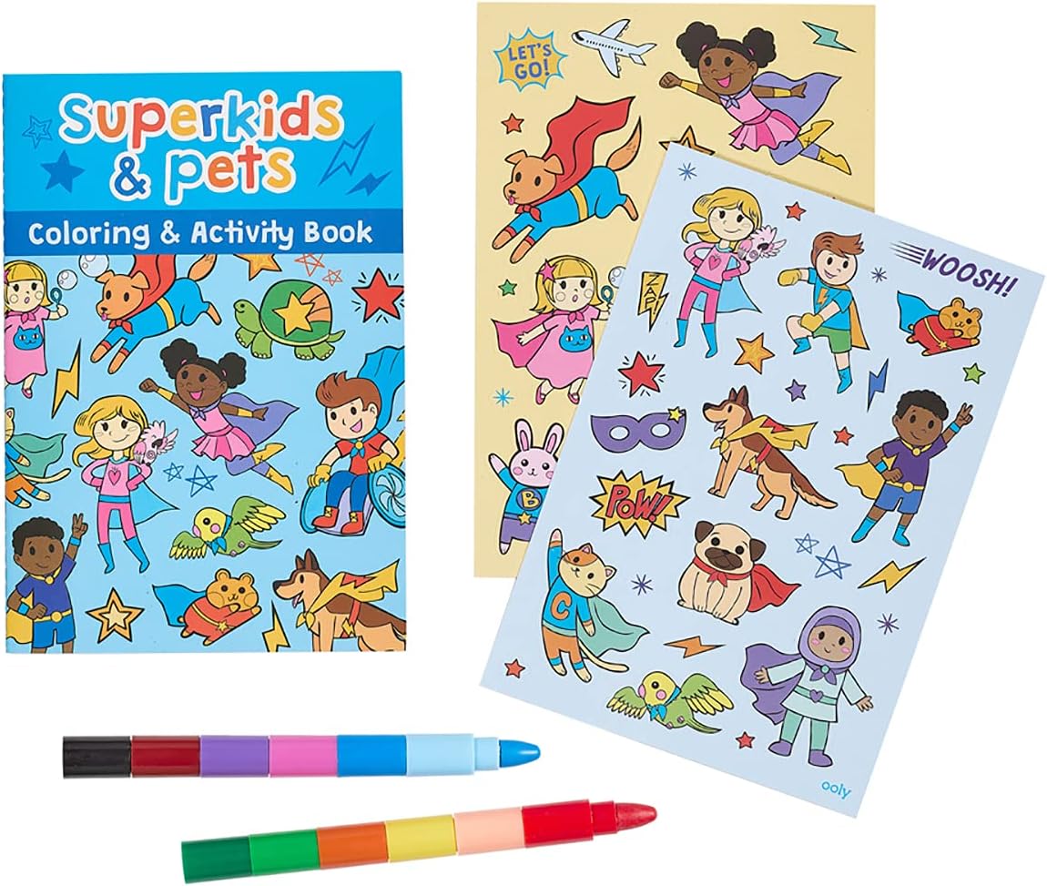 Ooly, Mini Traveler Coloring & Activity Kit, Superkids & Pets