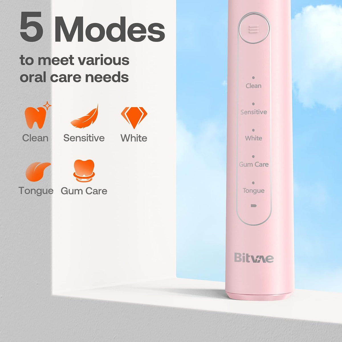 Bitvae R2 Electric Toothbrush Pink + 8pcs Brush Head + 1pc Travel Case