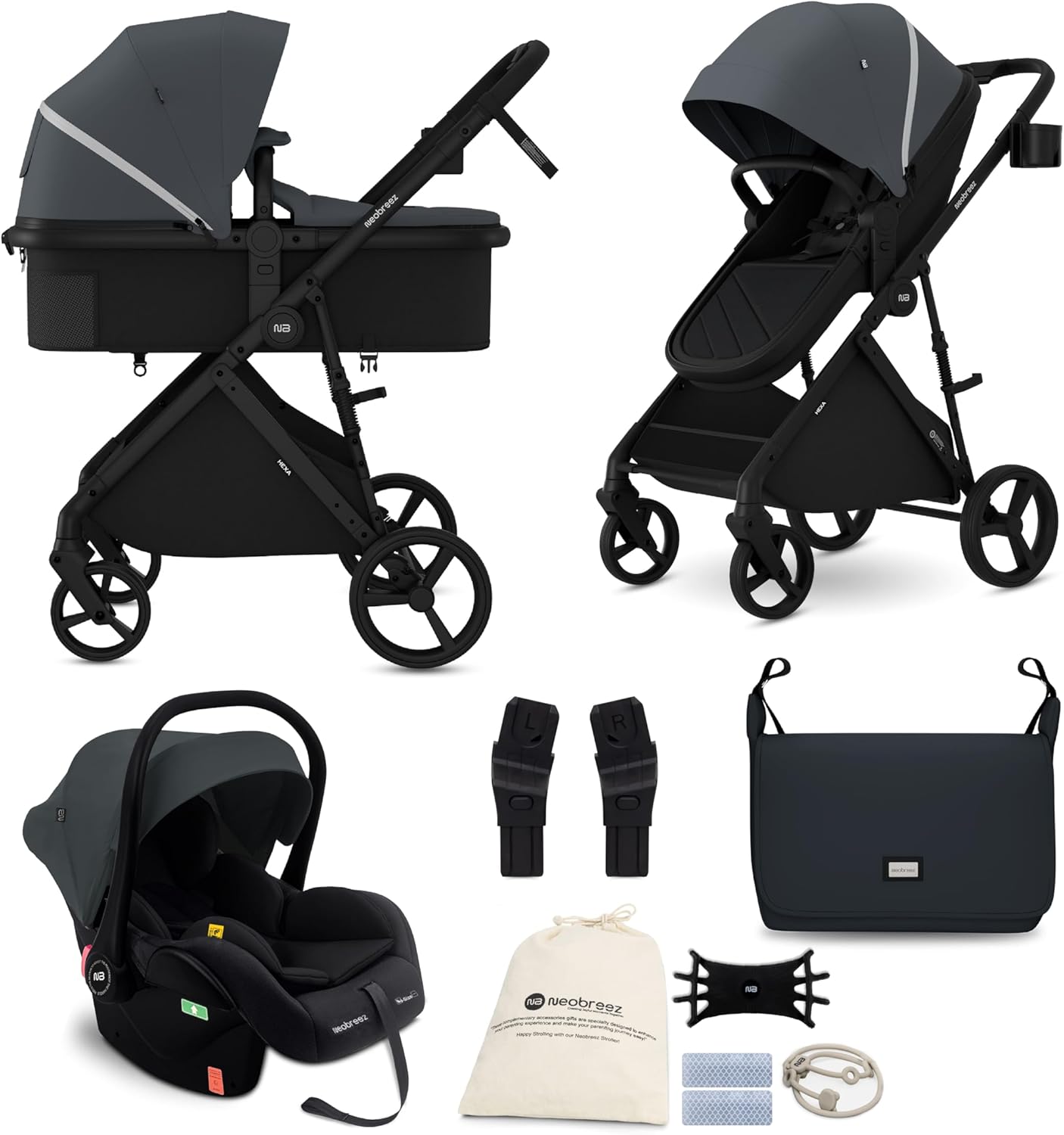 Neobreez Hexa 3X 3-In-1 Travel System Pram Stroller & Baby Car Seat