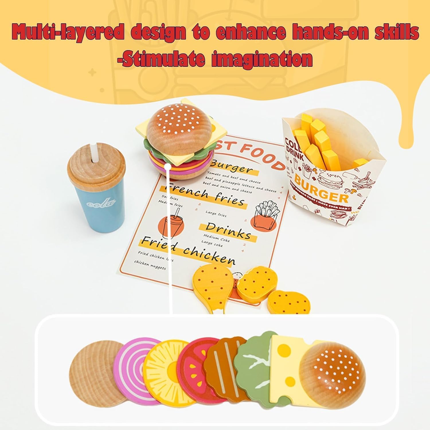 Little Angel Kids Wooden Fast Food Burger Restaurant Play Set.