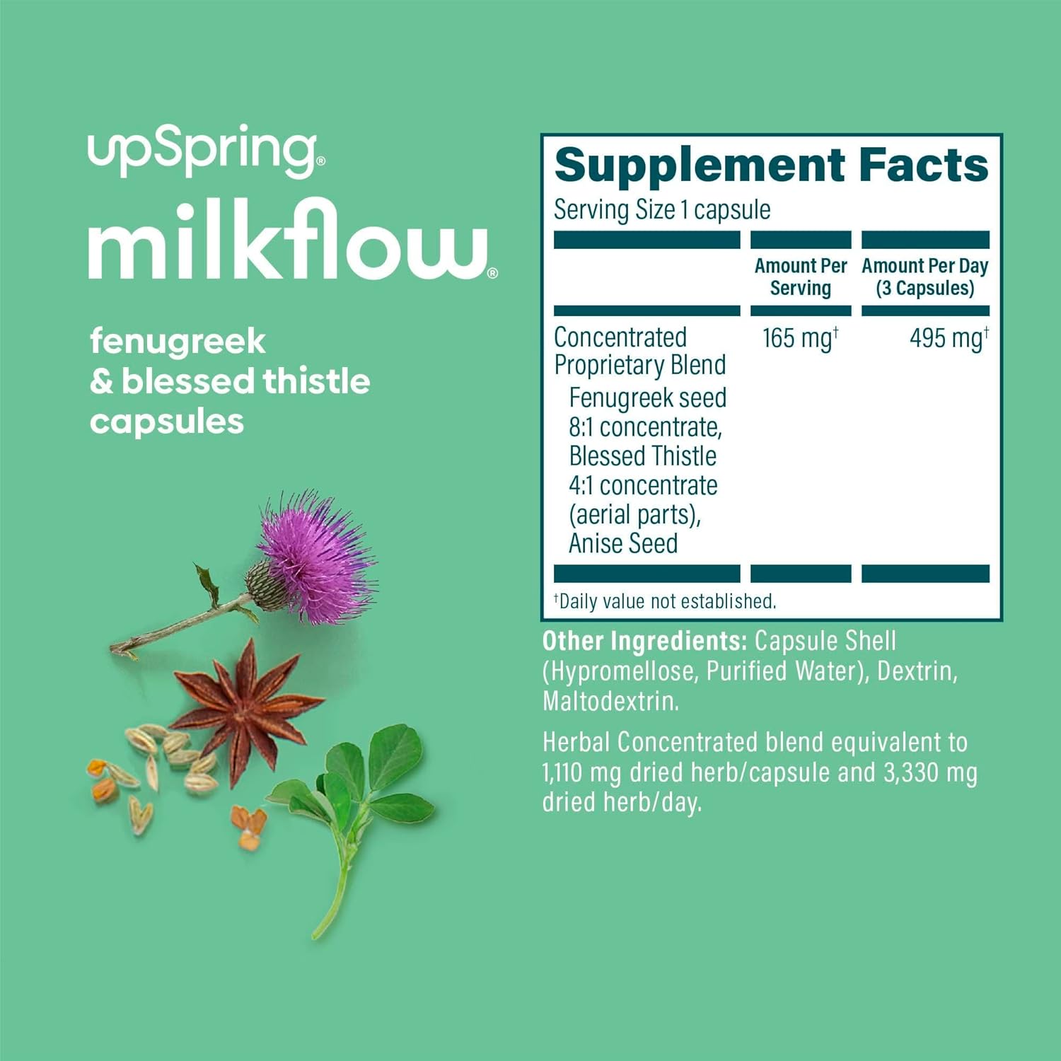 UpSpring Milkflow Lactation Supplement Capsules, 100pcs