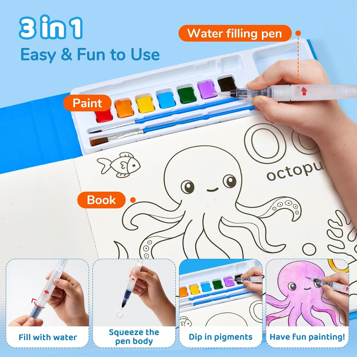 JoyCat Paint with Water Coloring Book for Toddlers – Blue