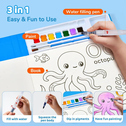 JoyCat Paint with Water Coloring Book for Toddlers – Blue