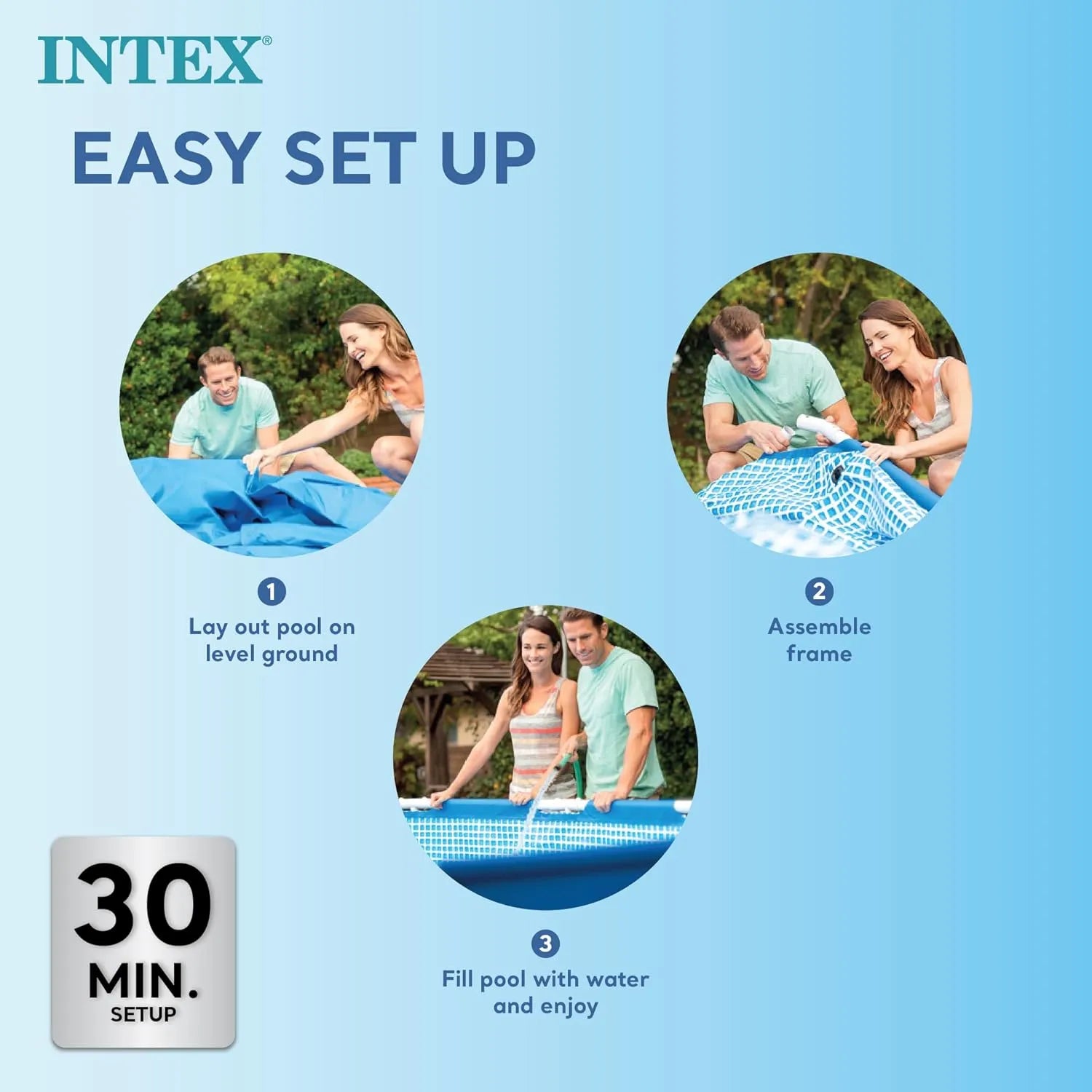 Intex Rectangular Frame Above Ground Outdoor Home Backyard Splash Swimming Pool with Flow Control Valve For Draining (102x25)