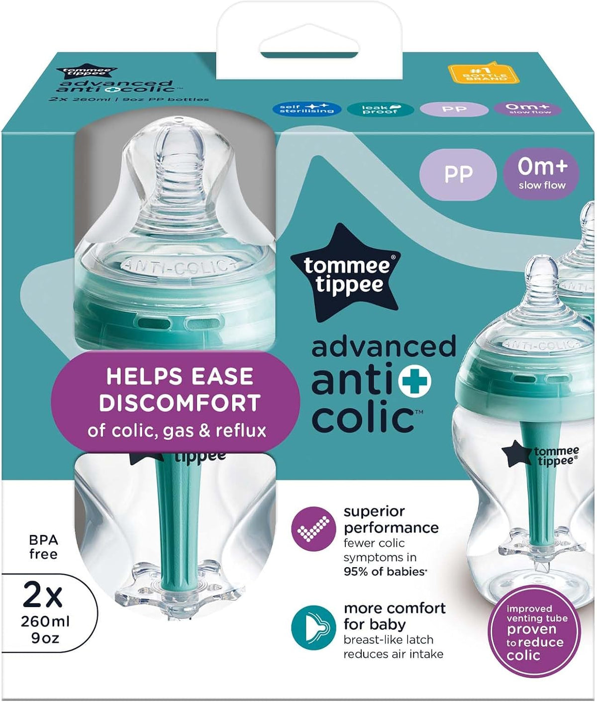 Tommee Tippee Advanced Anti Colic Bottle Slow Flow (260ml) - Pack of 2