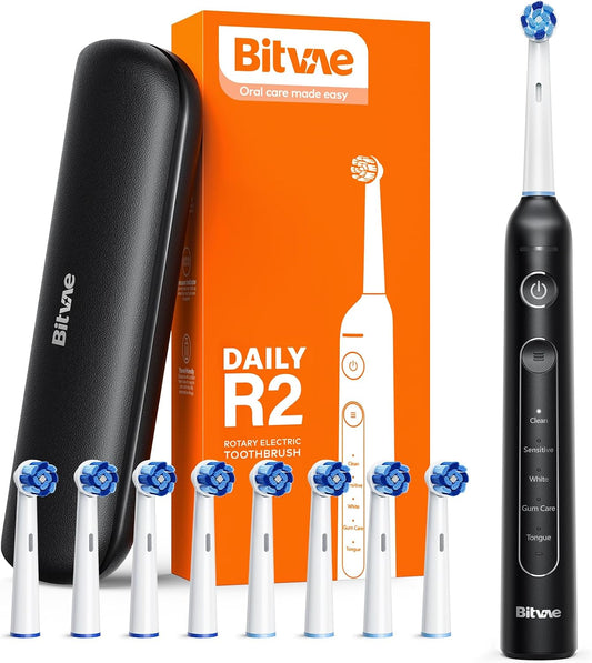 Bitvae R2 Electric Toothbrush Black + 8pcs Brush Head + 1pc Travel Case