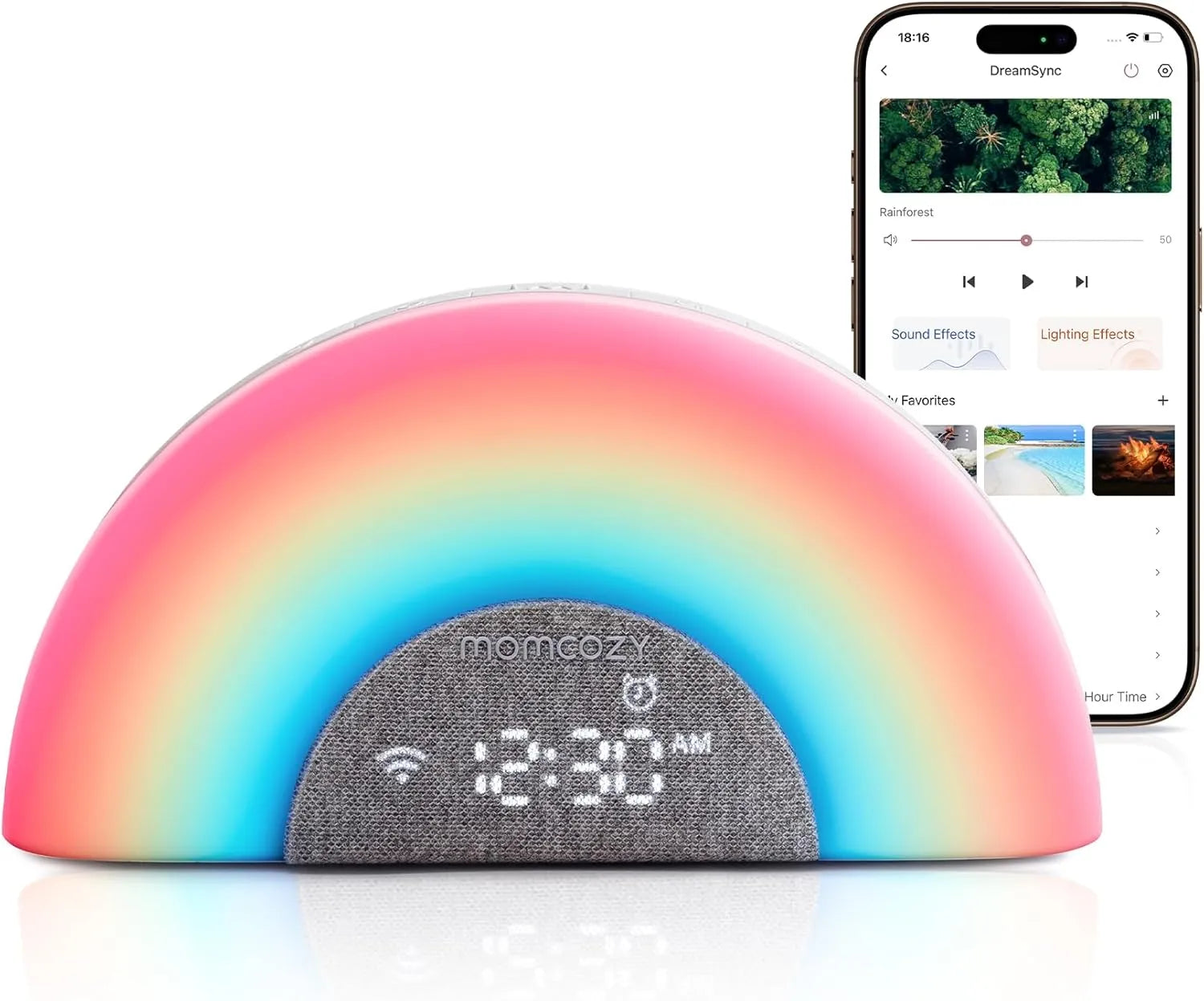 Momcozy DreamSync Tech  Smart Baby Sound Machine Rainbow Light & App Control