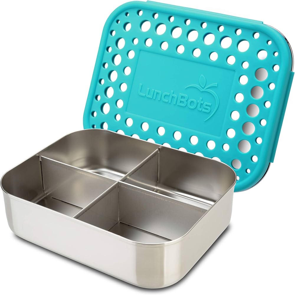 LunchBots 4 Compartment Stainless Steel Bento Lunch Box (Medium Quad)