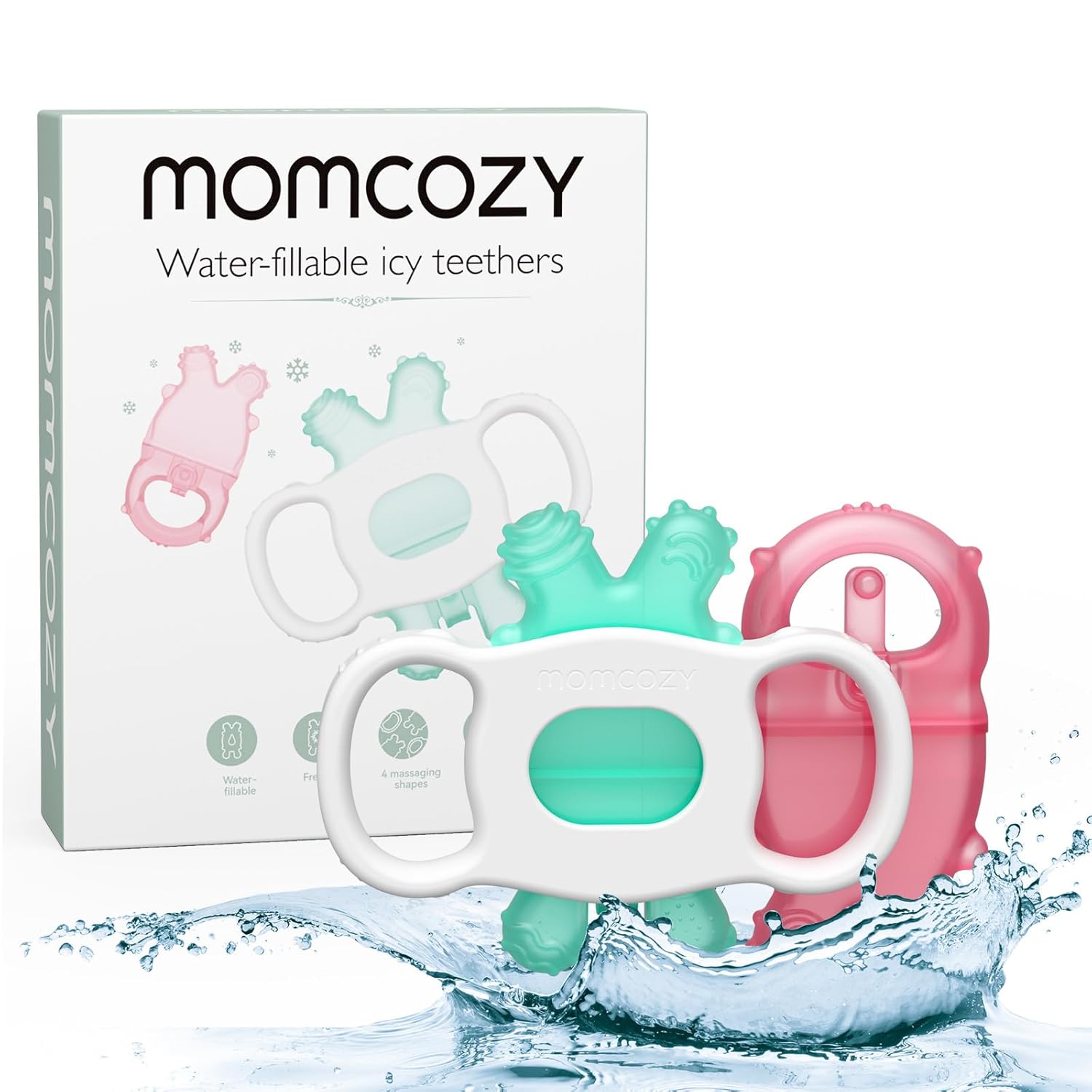 Momcozy Baby Teether Toys, 0-12m, Green and Pink, 2pcs