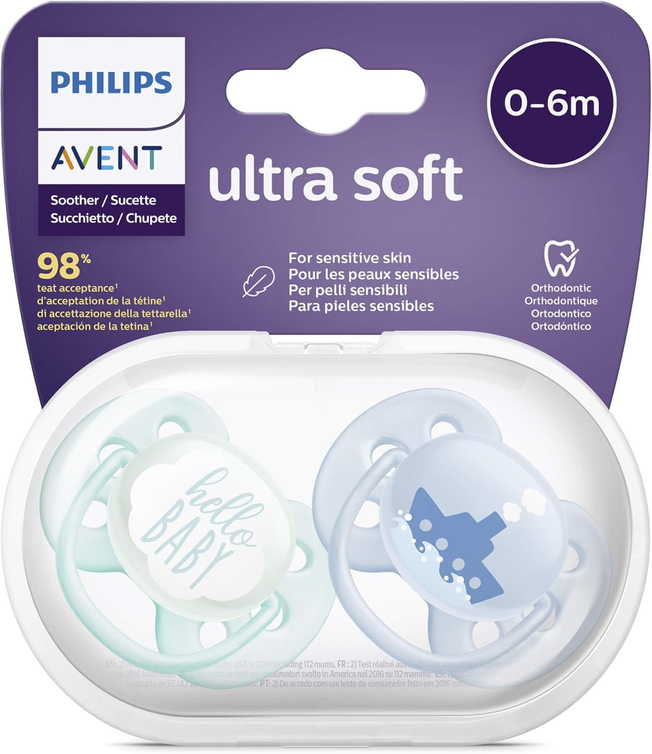 Philips Avent Ultra Soft Pacifier/Soother, 0-6 Months, Boy Mix Deco