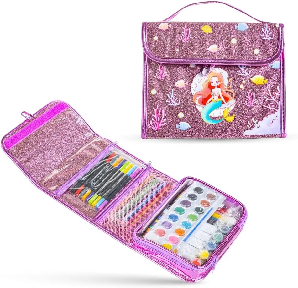 Eazy Kids Art Supplies Set in Space Themed Carrying Case 9 (82 Piece Kit with Paints, Crayons, Markers)