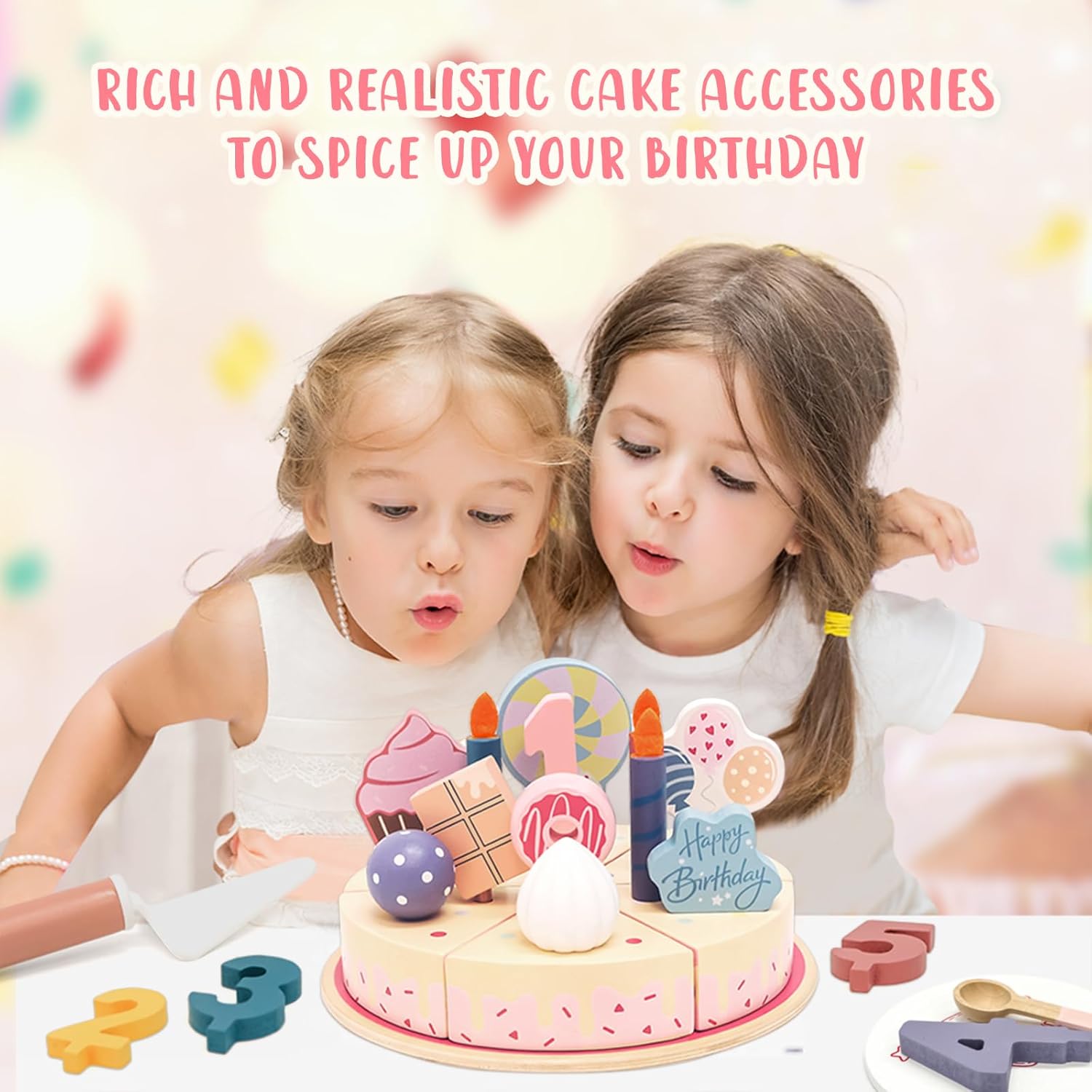 Little Angel Kids Wooden Birthday Cake Play Set – 24 Pieces.