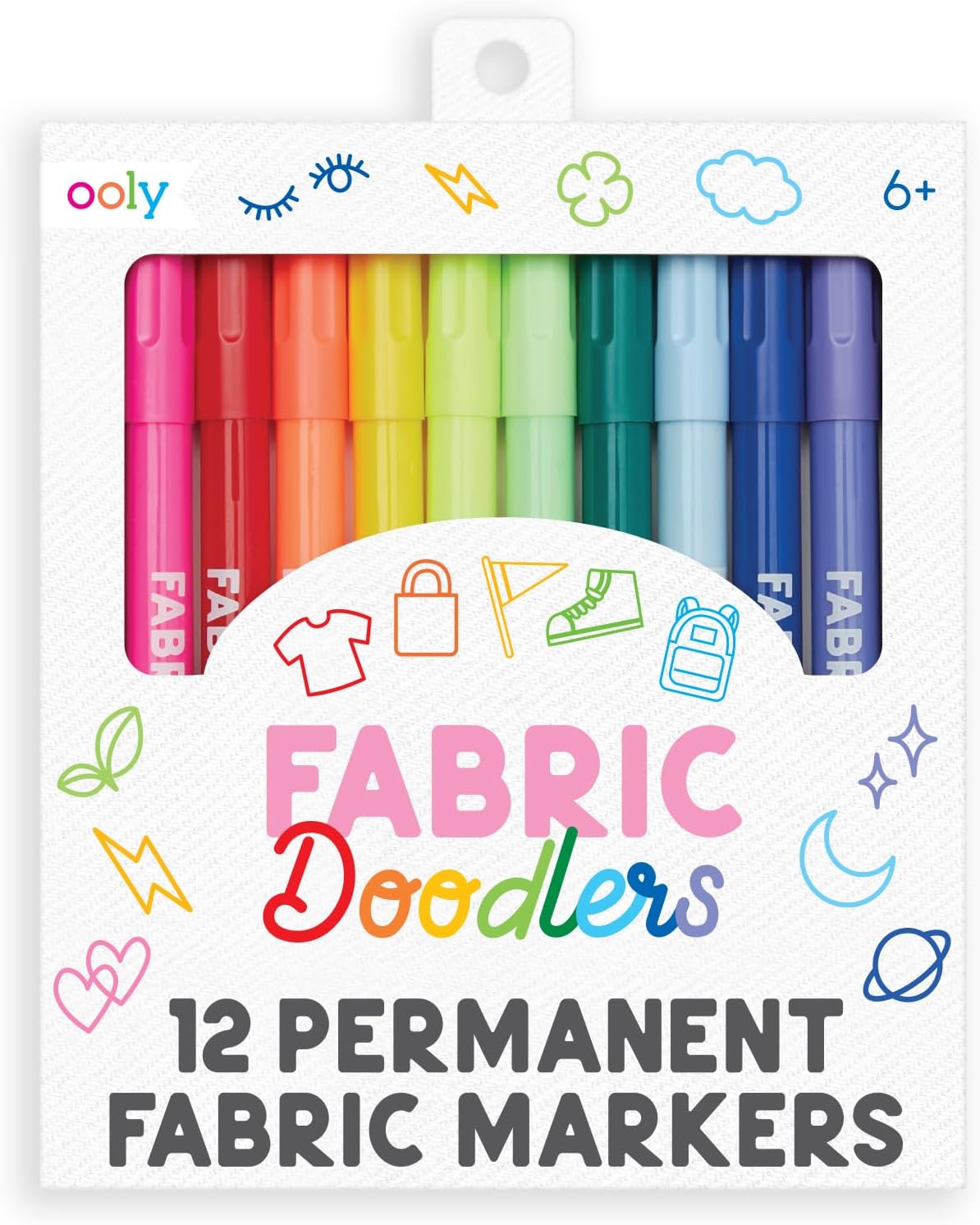 Ooly Fabric Doodlers Permanent Fabric Markers, Set of 12