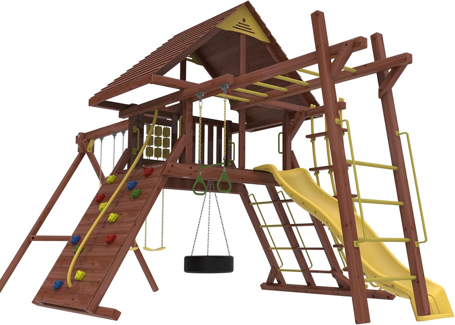 Kiddoro Discovery Den with Monkey Bar Swing Set (652.7 cm x 322.5 cm x 243.8 cm)