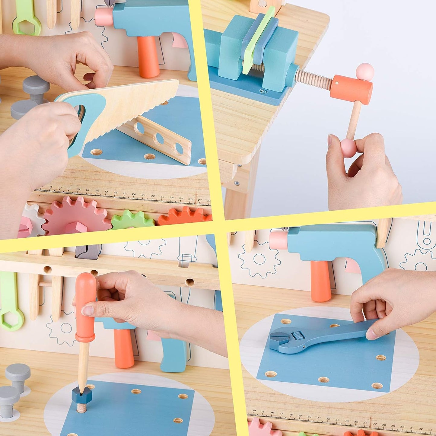 Little Angel Kids Wooden Tool Bench Play Set With Accessories