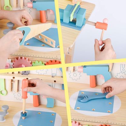 Little Angel Kids Wooden Tool Bench Play Set With Accessories