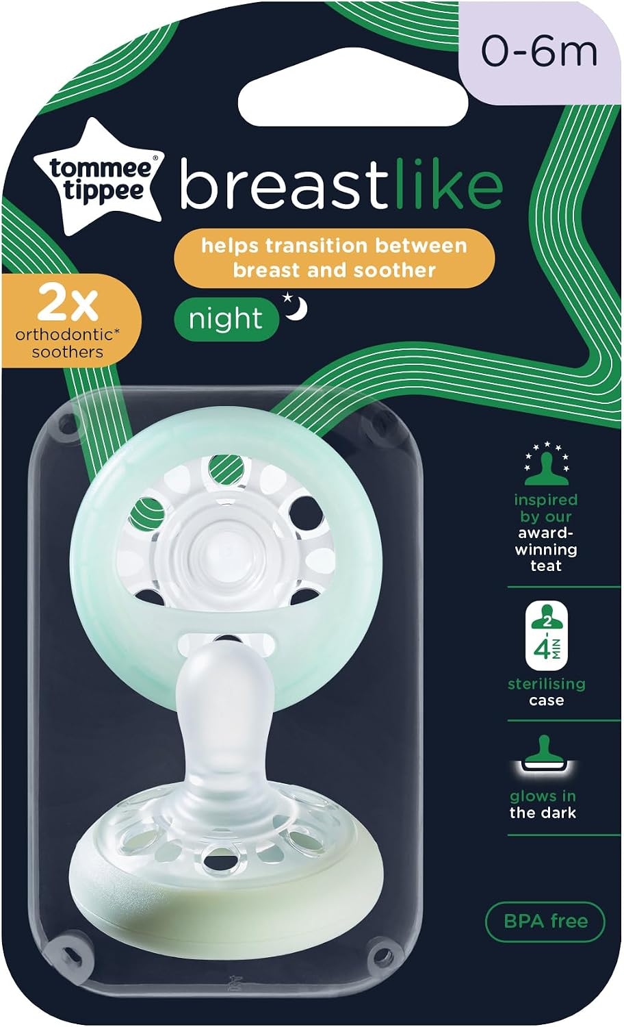 Tommee Tippee Breast-Like Soother Night, Glow in the Dark.