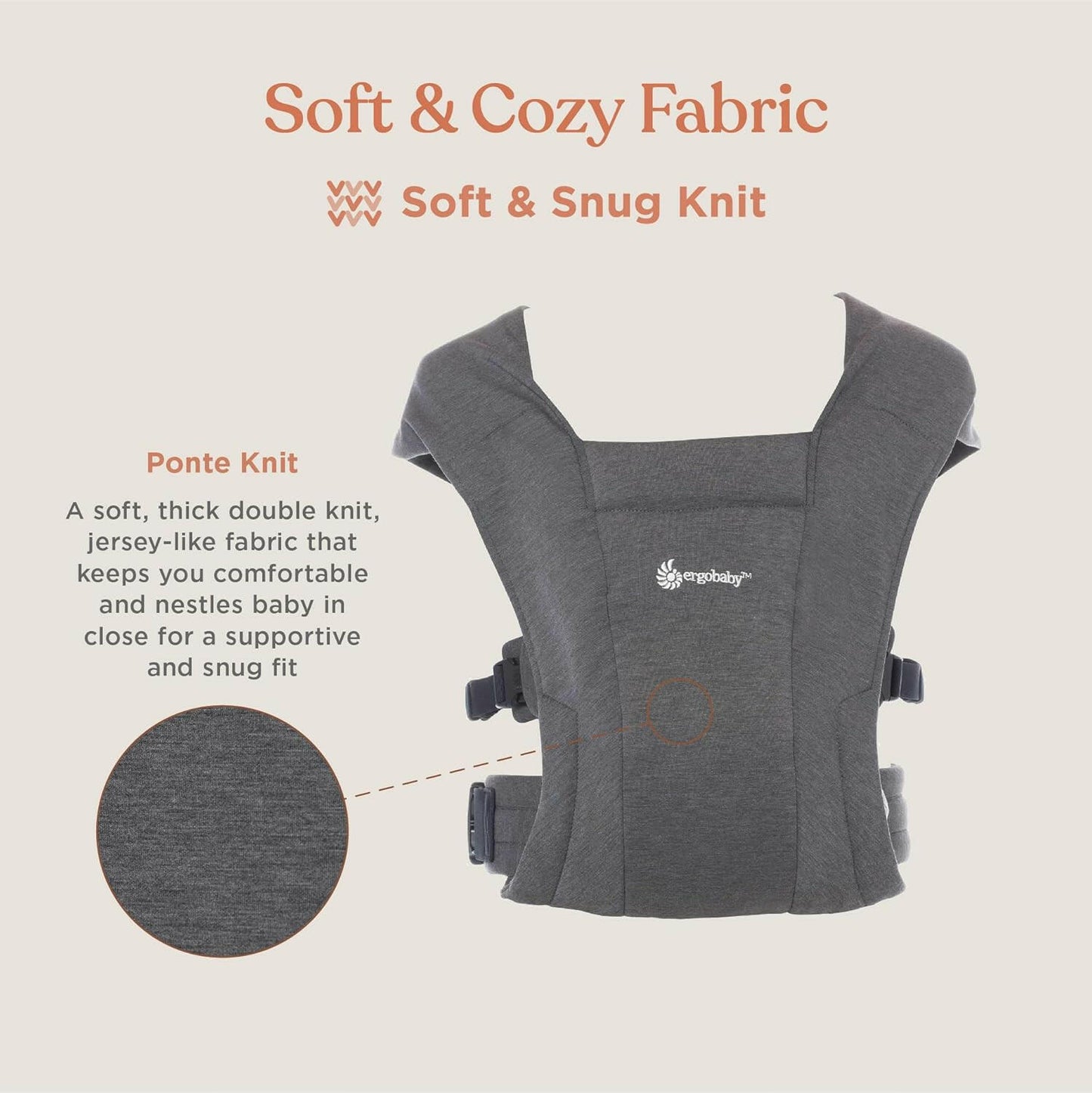 حاملة لفافة الأطفال حديثي الولادة Embrace Cozy من Ergobaby (7-25 كجم)، نسيج بونتي، رمادي منقط