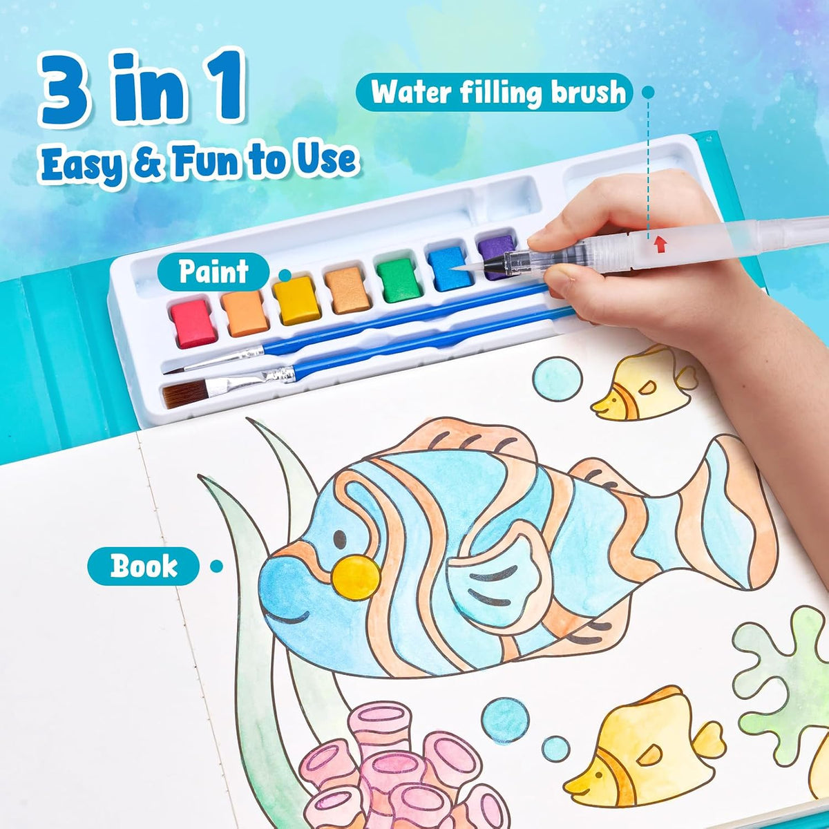 JoyCat Watercolour Colouring Book – Sea Creatures – Cyan
